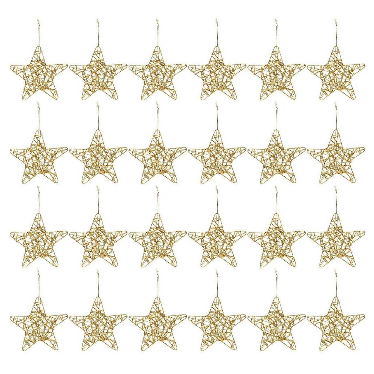 24 Pack Gold Star Ornaments for Christmas Tree, Bulk Holiday Decorations (6 Inches)